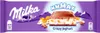 A Milka chocolate bar packaging with a depiction of the chocolate bar and its ingredients. Voir les images du produit