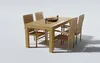A wooden dining table and chairs set on a white background. Produktbild-Vorschau