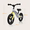 A balance bike with dimensions indicated by measurement lines and text. Produktbild-Vorschau