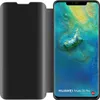 A black flip case for a Huawei Mate 20 Pro phone is shown open, revealing the phone's screen displaying a colorful wallpaper. Náhled obrázku produktu