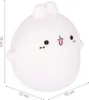 A white, round, bunny-shaped night light with a cute face, shown with dimensions indicated. Produktbild-Vorschau