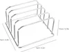 A silver metal cutting board organizer with four slots, shown from a diagonal angle on a white background. Dimensions are indicated by lines and text. Produktbild-Vorschau
