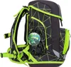 A side view of a black and green backpack with a geometric pattern. Produktbild-Vorschau