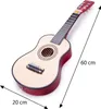 A toy guitar is shown on a white background with dimensions indicated by arrows and text. Náhled obrázku produktu