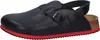 A single black clog-style shoe with a red sole and a strap over the top, shown from a side-diagonal angle on a white background. Podgląd zdjęcia produktu