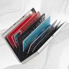 A silver RFID card holder with multiple cards inserted, fanned out. Podgląd zdjęcia produktu