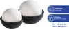 Two white spheres in black bowls, with informational text on the right. Produktbild-Vorschau
