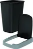 A black trash can with a detached lid and a gray base, shown against a white background. Produktbild-Vorschau