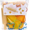 A baking set for children, including a rolling pin and various shaped cookie cutters, is displayed inside its clear plastic packaging. Podgląd zdjęcia produktu