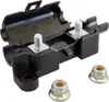 A black fuse holder with two silver threaded posts and two silver nuts with beige inserts, shown on a white background. Produktbild-Vorschau