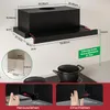 Diagram showing dimensions and installation instructions for a black range hood. Produktbild-Vorschau