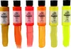 Six bottles of fabric paint with swatches of paint below each bottle. Podgląd zdjęcia produktu