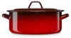A studio shot of a red and brown enameled pot with a lid. Podgląd zdjęcia produktu