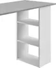 A close-up view of a white and light gray desk with a built-in shelving unit. Náhľad obrázku produktu