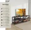 A TV stand with a television and various items on display, presented with feature callouts on the left side. Náhled obrázku produktu