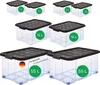 A collection of clear plastic storage boxes with black lids, varying in size, displayed against a white background. Anteprima dell’immagine prodotto