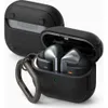 A black protective case for Samsung Galaxy Buds 3 / 3 Pro, with the earbuds inside and the case open. A carabiner is attached to the case. Voir les images du produit