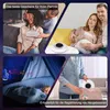 Collage of lifestyle images showing a white sound machine being gifted, a pregnant couple, a baby sleeping with a night light, and someone packing the device. Produktbild-Vorschau