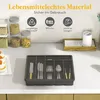 A kitchen counter with food storage containers, cupcakes, and a cutlery organizer. Produktbild-Vorschau