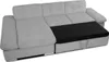 A light gray sectional sofa with a black mattress pulled out, revealing a storage compartment underneath. Náhľad obrázku produktu