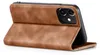A brown flip cover case for an iPhone is shown on a white background. Produktbild-Vorschau
