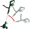 A collage showing a cordless grass trimmer in different positions, demonstrating its adjustable handle. Produktbild-Vorschau