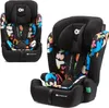A black child car seat with a colorful abstract pattern on the seat and headrest, shown from two different angles against a white background. Produktbild-Vorschau