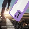 A person running in the background with a purple and clear phone case in the foreground. Produktbild-Vorschau