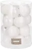 A clear, well-lit studio shot of a clear plastic container filled with white Christmas ornaments. Náhľad obrázku produktu