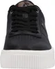 A close-up, front-facing view of a black sneaker with a white platform sole. Náhled obrázku produktu