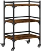 A three-tiered rolling cart with a rustic wood finish and black metal frame, presented against a white background. Náhľad obrázku produktu