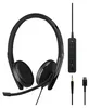 A black EPOS headset with a microphone and inline controls is shown against a white background. Cables with USB-C and 3.5mm jack connectors are also visible. Anteprima dell’immagine prodotto