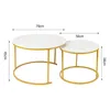 Couchtisch Rund,Satztisch 2er Set,Imitation Marble Produktbild-Vorschau 4