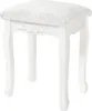 A white vanity stool with a patterned seat. Anteprima dell’immagine prodotto