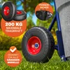 Close-up of a wheel for a wheelbarrow, with marketing text overlays highlighting features. Produktbild-Vorschau
