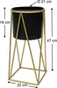 A black planter on a gold geometric stand, with dimensions indicated. Anteprima dell’immagine prodotto