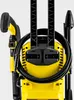 Close-up back view of a yellow and black pressure washer with its hose coiled. Produktbild-Vorschau