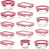A collection of glass food storage containers with red lids. Anteprima dell’immagine prodotto