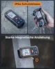 Collage showing a laser distance meter in different scenarios, highlighting its features like water resistance and magnetic attachment. Produktbild-Vorschau