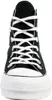 A front view of a black high-top Converse Chuck Taylor All Star sneaker with white laces. Voir les images du produit