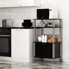 A kitchen scene with a microwave cart, oven, and cabinets. Náhľad obrázku produktu