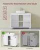 A bathroom vanity with a sink, shown with icons indicating compatibility and two comparison images showing correct and incorrect installation. Produktbild-Vorschau
