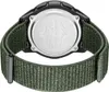 The back of a watch with a green fabric strap. Produktbild-Vorschau
