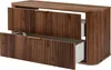 A wooden bathroom cabinet with two drawers, one of which is partially open. Náhled obrázku produktu