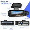A marketing image showcasing the features and components of a dashcam. Produktbild-Vorschau