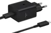 A black Samsung Super Fast Charging adapter with a USB-C cable. Produktbild-Vorschau