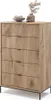 A wooden dresser with five drawers is shown against a white background. Decorative items are placed on top of the dresser. Podgląd zdjęcia produktu
