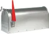 A silver mailbox with a red flag is shown against a white background. Produktbild-Vorschau