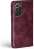 A close-up side view of a burgundy flip phone case for a Samsung Galaxy S22. Produktbild-Vorschau