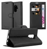 A black leather flip case for a Samsung Galaxy S9 Plus phone, shown in multiple views including open and closed. Anteprima dell’immagine prodotto